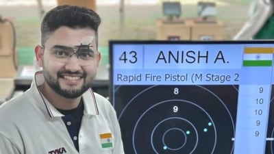 Anish Bhanwala claimed bronze medal at the Asian Championships. Anish Bhanwala claimed bronze medal at the Asian Championships.