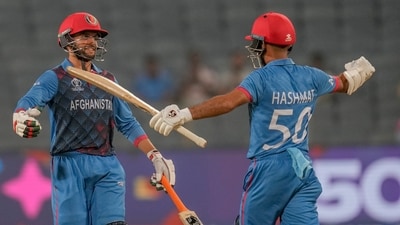 Chasing 242 runs, Afghanistan cruised to 242/3 in 45.2 overs, courtesy of half-centuries by Azmatullah Omarzai (73*), Rahmat Shah (62) and Hashmatullah Shahidi (58*). (AP) Chasing 242 runs, Afghanistan cruised to 242/3 in 45.2 overs, courtesy of half-centuries by Azmatullah Omarzai (73*), Rahmat Shah (62) and Hashmatullah Shahidi (58*). (AP)