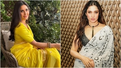 Katrina Kaif and Tamannaah Bhatia dropped pictures of their gorgeous saree looks on Instagram recently and served the perfect festive fashion fix for your wardrobes. Their six yards look gorgeous and could be a killer addition to your wardrobe for attending parties and puja at home. While Katrina chose a bright yellow-coloured silk number for the photos, Tamannaah stunned in a black and white printed chiffon saree. Scroll through to see what the divas wore. (Instagram) Katrina Kaif and Tamannaah Bhatia dropped pictures of their gorgeous saree looks on Instagram recently and served the perfect festive fashion fix for your wardrobes. Their six yards look gorgeous and could be a killer addition to your wardrobe for attending parties and puja at home. While Katrina chose a bright yellow-coloured silk number for the photos, Tamannaah stunned in a black and white printed chiffon saree. Scroll through to see what the divas wore. (Instagram)