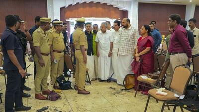 Kerala chief minister Pinarayi Vijayan visits the site of explosion at the Kalamaseri Samra Convention Centre, in Kochi (PTI) Kerala chief minister Pinarayi Vijayan visits the site of explosion at the Kalamaseri Samra Convention Centre, in Kochi (PTI)