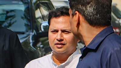 Vaibhav Gehlot, son of Rajasthan Chief Minister Ashok Gehlot, arrives at the ED office for questioning in a foreign exchange violation case (PTI) Vaibhav Gehlot, son of Rajasthan Chief Minister Ashok Gehlot, arrives at the ED office for questioning in a foreign exchange violation case (PTI)