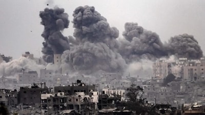 Smoke rising from the Gaza Strip due to Israeli bombardment on October 29. (AFP Photo) Smoke rising from the Gaza Strip due to Israeli bombardment on October 29. (AFP Photo)