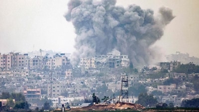 This picture taken from a position along the border with the Gaza Strip near Israel's southern city of Sderot shows a smoke plume ascending following Israeli bombardment over the northern Gaza Strip. (AFP) This picture taken from a position along the border with the Gaza Strip near Israel's southern city of Sderot shows a smoke plume ascending following Israeli bombardment over the northern Gaza Strip. (AFP)