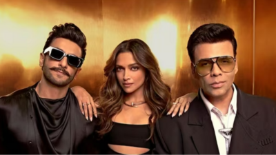Karan Johar with Deepika Padukone and Ranveer Singh on Koffee With Karan. Karan Johar with Deepika Padukone and Ranveer Singh on Koffee With Karan.