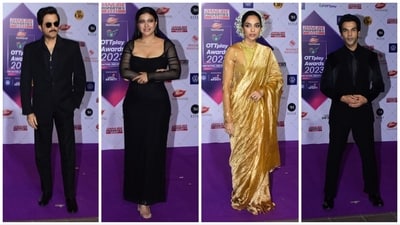 Anil Kapoor, Kajol, Sobhita Dhulipala and Rajkummar Rao at the OTTplay Awards on Sunday. Anil Kapoor, Kajol, Sobhita Dhulipala and Rajkummar Rao at the OTTplay Awards on Sunday.