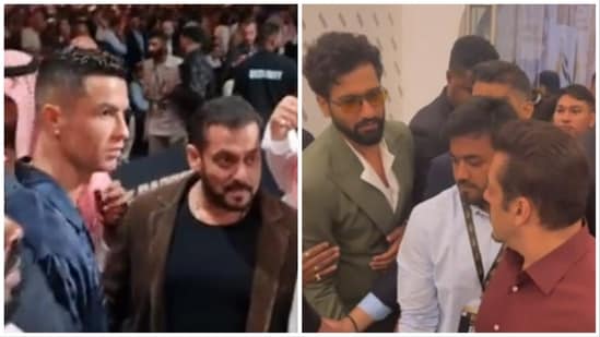 Salman Khan watches as Ronaldo passes him at the boxing match; which is now being compared to Vicky Kaushal being ignored by him earlier.