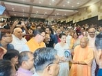 Kangana Ranaut with Uttar Pradesh chief minister Yogi Adityanath at the Lok Bhawan Auditorium in Lucknow.