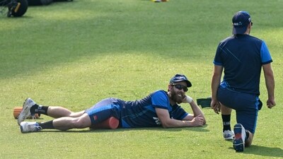 New Zealand's Kane Williamson (L) talks with teammate Will Young during a practice session (AFP) New Zealand's Kane Williamson (L) talks with teammate Will Young during a practice session (AFP)