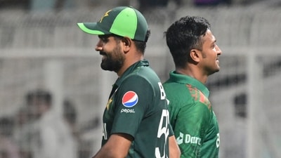 Babar Azam (C) of Pakistan and Shakib Al Hasan (C) Bangladesh during ICC Men's Cricket World Cup 2023 match at Eden Gardens (Hindustan Times) Babar Azam (C) of Pakistan and Shakib Al Hasan (C) Bangladesh during ICC Men's Cricket World Cup 2023 match at Eden Gardens (Hindustan Times)