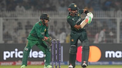 Babar Azam plays a shot during the ICC Men's Cricket World Cup match between Bangladesh and Pakistan (AP) Babar Azam plays a shot during the ICC Men's Cricket World Cup match between Bangladesh and Pakistan (AP)