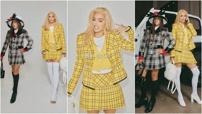 Kim Kardashian and her daughter, North West, dressed up as the characters from Clueless. While Kim became Cher, North was Dionne - the character's best friend. Kim wore Cher's memorable checkered yellow blazer and mini skirt look for Halloween and even did the iconic "Ugh, as if!" dialogue from the film. (Instagram) Kim Kardashian and her daughter, North West, dressed up as the characters from Clueless. While Kim became Cher, North was Dionne - the character's best friend. Kim wore Cher's memorable checkered yellow blazer and mini skirt look for Halloween and even did the iconic "Ugh, as if!" dialogue from the film. (Instagram)