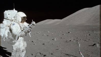 Astronaut Harrison H Schmitt collects lunar samples during the Apollo 17 mission in 1972 (NASA)
