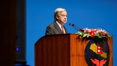 United Nations' Secretary-General Antonio Guterres addresses the parliament in Kathmandu, Nepal. (Reuters)