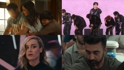 (L-R) Still from Tiger 3, BTS Yet To Come, UT69, and The Marvels. (L-R) Still from Tiger 3, BTS Yet To Come, UT69, and The Marvels.