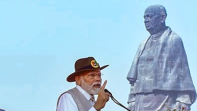 Prime Minister Narendra Modi addresses at the 'Statue of Unity' during 'Rashtriya Ekta Diwas' celebrations on Sardar Vallabhbhai Patel birth anniversary, at Kevadia, in Narmada district on Tuesday. (PTI) Prime Minister Narendra Modi addresses at the 'Statue of Unity' during 'Rashtriya Ekta Diwas' celebrations on Sardar Vallabhbhai Patel birth anniversary, at Kevadia, in Narmada district on Tuesday. (PTI)