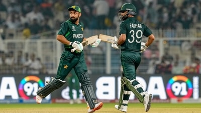Abdullah Shafique and Fakhar Zaman run between the wickets during the ICC Men's Cricket World Cup 2023 match between Bangladesh and Pakistan, at Eden Gardens in Kolkata (PTI) Abdullah Shafique and Fakhar Zaman run between the wickets during the ICC Men's Cricket World Cup 2023 match between Bangladesh and Pakistan, at Eden Gardens in Kolkata (PTI)