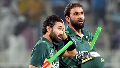 Mohammad Rizwan and Iftikhar Ahmed at the end of the ICC Men's Cricket World Cup 2023 match between Bangladesh and Pakistan at Eden Gardens in Kolkata (PTI) Mohammad Rizwan and Iftikhar Ahmed at the end of the ICC Men's Cricket World Cup 2023 match between Bangladesh and Pakistan at Eden Gardens in Kolkata (PTI)
