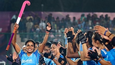 India's Vandana Katariya celebrates with teammates after being felicitated on becoming the first Indian female hockey player to play 300 international matches (PTI) India's Vandana Katariya celebrates with teammates after being felicitated on becoming the first Indian female hockey player to play 300 international matches (PTI)