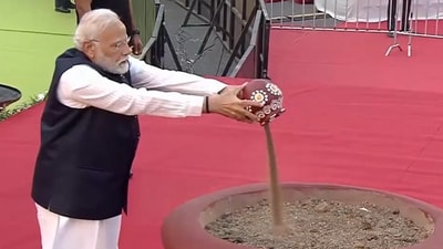 PM Modi participates in the concluding ceremony of Meri Maati Mera Desh-Amrit Kalash Yatra. (X/ @ANI)