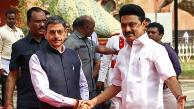 Tamil Nadu Governor RN Ravi exchanged greetings with chief minister MK Stalin (ANI) (File) Tamil Nadu Governor RN Ravi exchanged greetings with chief minister MK Stalin (ANI) (File)