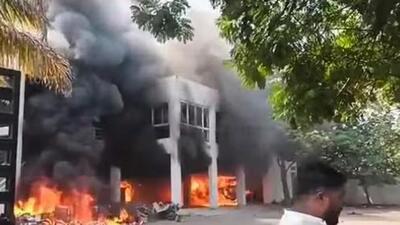 The bungalows of two sitting NCP MLAs, Prakash Solanke (Ajit Pawar faction) and Sandeep Kshirsagar (Sharad Pawar faction) were set on fire in Beed district. (PTI) The bungalows of two sitting NCP MLAs, Prakash Solanke (Ajit Pawar faction) and Sandeep Kshirsagar (Sharad Pawar faction) were set on fire in Beed district. (PTI)