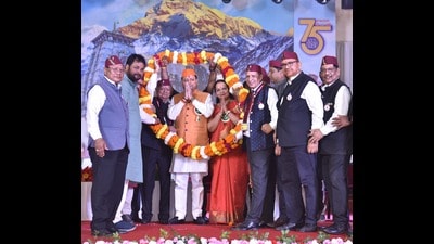 Uttarakhand chief minister Pushkar Singh Dhami at Uttarakhand Mahotsav in Lucknow on Tuesday. (HT PHOTO)