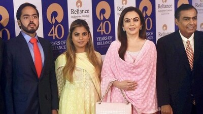 Mukesh Ambani with Nita Ambani, Isha Ambani and Anant Ambani. (File photo) Mukesh Ambani with Nita Ambani, Isha Ambani and Anant Ambani. (File photo)