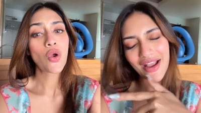 Trinamool Congress MP lip-syncing viral ‘just looking like a wow’ audio. (Instagram/@nusratchirps) Trinamool Congress MP lip-syncing viral ‘just looking like a wow’ audio. (Instagram/@nusratchirps)