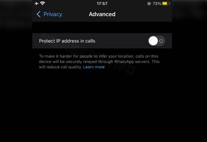 A new 'Advanced' section is available within the privacy settings screen. It contains the “protect IP address in calls” option (WABetaInfo) A new 'Advanced' section is available within the privacy settings screen. It contains the “protect IP address in calls” option (WABetaInfo)