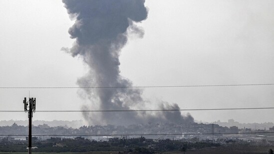 A smoke plume rising during Israeli bombardment. (AFP)