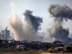 A picture taken from Israel's southern city of Sderot shows smoke rising during Israeli bombardment of the Gaza Strip