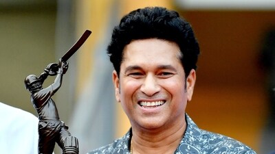 Sachin Tendulkar's being felicitated at the inauguration of his statue at Wankhede Stadium, in Mumbai on Wednesday (ICC Twitter) Sachin Tendulkar's being felicitated at the inauguration of his statue at Wankhede Stadium, in Mumbai on Wednesday (ICC Twitter)