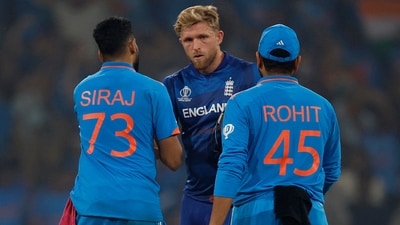 England's David Willey shakes hands with India's Mohammed Siraj and Rohit Sharma after the match (REUTERS)