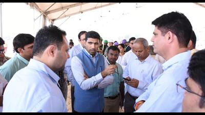 Gurugram DC Nishant Yadav during an investigation visit for the foundation stone laying ceremony of HORC project scheduled on Friday. (HT) Gurugram DC Nishant Yadav during an investigation visit for the foundation stone laying ceremony of HORC project scheduled on Friday. (HT)