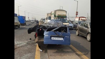 Mangled remains of the car. (HT Photo)
