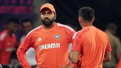 India's captain Rohit Sharma during a practice session ahead of the ICC Men's Cricket World Cup 2023 match between India and Sri Lanka (PTI)