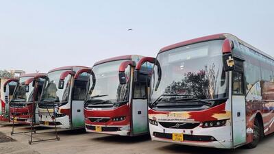 The luxury bus services of Haryana Roadways, which consists of Volvo buses, had to be shut after the ban on diesel vehicles below the BS-6 norm kicked in across Delhi on Wednesday. (Parveen Kumar/ HT Photo) The luxury bus services of Haryana Roadways, which consists of Volvo buses, had to be shut after the ban on diesel vehicles below the BS-6 norm kicked in across Delhi on Wednesday. (Parveen Kumar/ HT Photo)