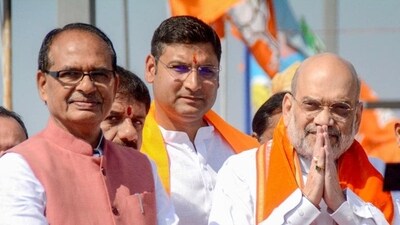 Union home minister Amit Shah with chief minister Shivraj Singh Chouhan in Bhopal. (ANI) Union home minister Amit Shah with chief minister Shivraj Singh Chouhan in Bhopal. (ANI)