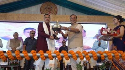 Union minister for road transport and highways Nitin Gadkari on Tuesday inaugurated various highway projects in Guwahati along with Assam chief minister Himanta Biswa Sarma (Twitter Photo) Union minister for road transport and highways Nitin Gadkari on Tuesday inaugurated various highway projects in Guwahati along with Assam chief minister Himanta Biswa Sarma (Twitter Photo)
