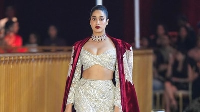 Earlier during the night, Janhvi Kapoor had walked the ramp as Manish Malhotra kickstarted the New Order of Style fashion show with a palette of red and gold. As his muse, Janhvi wore a white embroidered lehenga with a red velvet cape. Nora Fatehi, Karan Johar and Karisma Kapoor had also showcased the fashion designer's creations at the show, which was held at the launch of Jio World Plaza. Earlier during the night, Janhvi Kapoor had walked the ramp as Manish Malhotra kickstarted the New Order of Style fashion show with a palette of red and gold. As his muse, Janhvi wore a white embroidered lehenga with a red velvet cape. Nora Fatehi, Karan Johar and Karisma Kapoor had also showcased the fashion designer's creations at the show, which was held at the launch of Jio World Plaza.