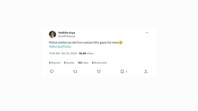 Mumbai Police shared a pun-filled reply to this tweet. (X/@vedhikaarya) Mumbai Police shared a pun-filled reply to this tweet. (X/@vedhikaarya)