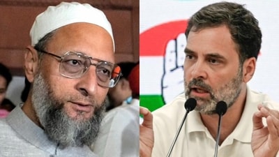 AIMIM chief Asaduddin Owaisi and Congress MP Rahul Gandhi. AIMIM chief Asaduddin Owaisi and Congress MP Rahul Gandhi.