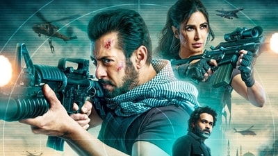 Salman Khan, Katrina Kaif, and Emraan Hashmi on the poster of Tiger 3 Salman Khan, Katrina Kaif, and Emraan Hashmi on the poster of Tiger 3