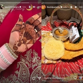 Parineeti Chopra gave a glimpse of her mehendi on her first Karwa Chauth. Parineeti Chopra gave a glimpse of her mehendi on her first Karwa Chauth.