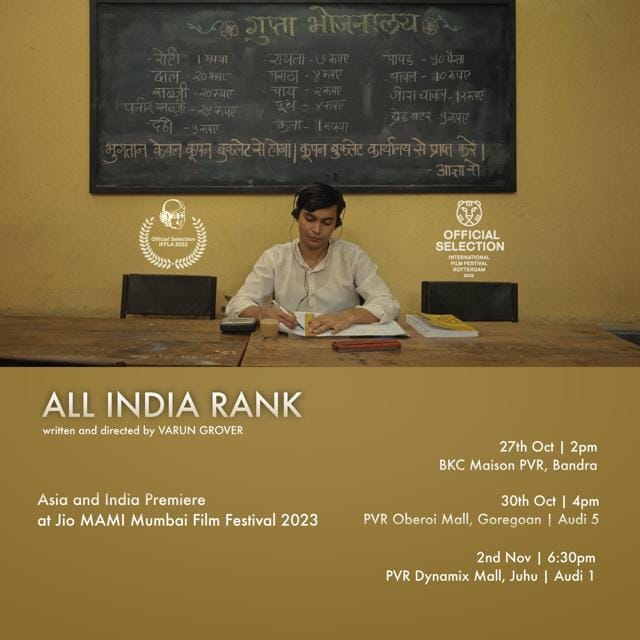 “Varun Grover’s All India Rank tells the story of a boy from Lucknow whose father compels him to sign up with a coaching centre in Kota and ace the entrance exam for the Indian Institute of Technology.” (Publicity material) “Varun Grover’s All India Rank tells the story of a boy from Lucknow whose father compels him to sign up with a coaching centre in Kota and ace the entrance exam for the Indian Institute of Technology.” (Publicity material)