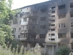 Russia-Ukraine War: A view shows a damaged building, amid Russia's attack on Ukraine, in Vuhledar in Donetsk region, Ukraine.