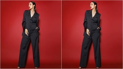 Her stylish three-piece pantsuit is from the shelves of clothing brand Massimo Dutti, while her styling was expertly done by celebrity fashion stylist Aastha Sharma. (Instagram/@malaikaaroraofficial) Her stylish three-piece pantsuit is from the shelves of clothing brand Massimo Dutti, while her styling was expertly done by celebrity fashion stylist Aastha Sharma. (Instagram/@malaikaaroraofficial)