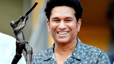 Former cricketer Sachin Tendulkar's being felicitated at the inauguration of his statue at Wankhede Stadium, in Mumbai. (ICC Twitter) Former cricketer Sachin Tendulkar's being felicitated at the inauguration of his statue at Wankhede Stadium, in Mumbai. (ICC Twitter)