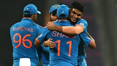 Shubman Gill (R) celebrates with teammates after their win at the end of the 2023 ICC Men's Cricket World Cup match against Sri Lanka at the Wankhede Stadium (AFP) Shubman Gill (R) celebrates with teammates after their win at the end of the 2023 ICC Men's Cricket World Cup match against Sri Lanka at the Wankhede Stadium (AFP)