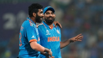 India's Jasprit Bumrah, with Mohammed Shami after India won their ICC Men's Cricket World Cup match against Sri Lanka in Lucknow (AP) India's Jasprit Bumrah, with Mohammed Shami after India won their ICC Men's Cricket World Cup match against Sri Lanka in Lucknow (AP)